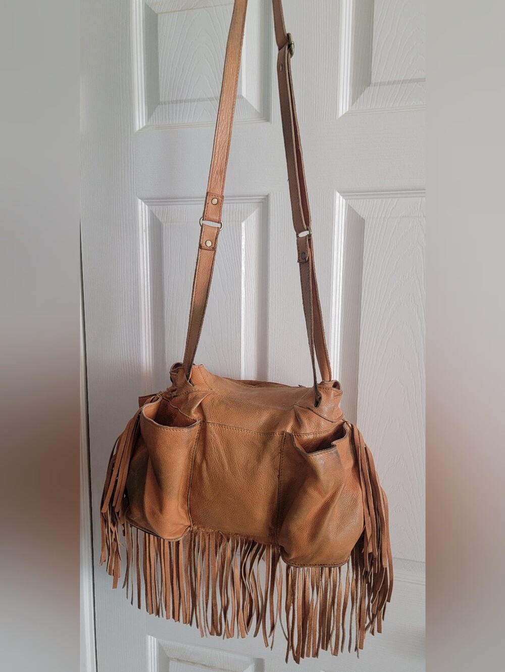 Cut N' Paste Distressed Leather Fringe  Handbag